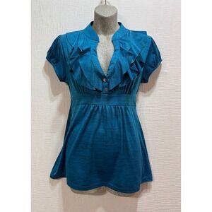 Heart Soul Top Women's Size L V-neck Short Sleeve Ruffled Tie Back Babydoll Y2K